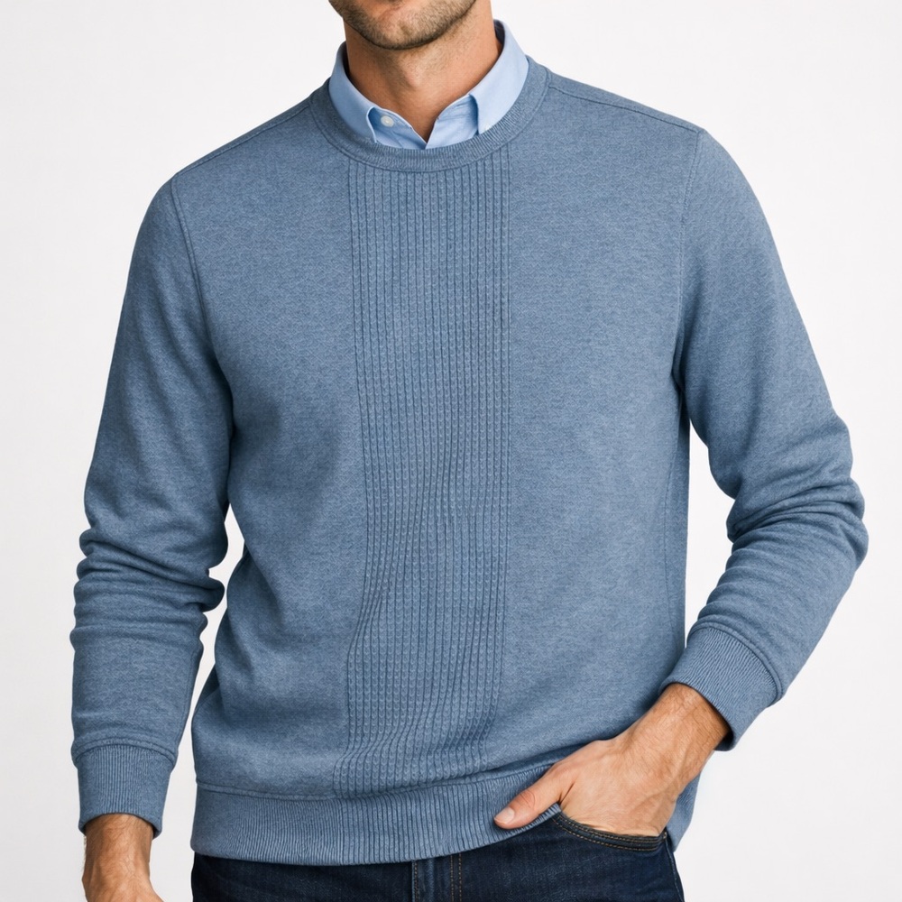 VAN HEUSEN Textured Knit Sweatshirt Crewneck Blue Gray Minimalist Sweater Medium